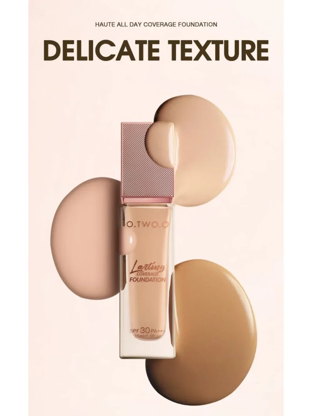 O.TWO.O Full Coverage Foundation, Oil-Control Waterproof Matte Vegan Light Beige